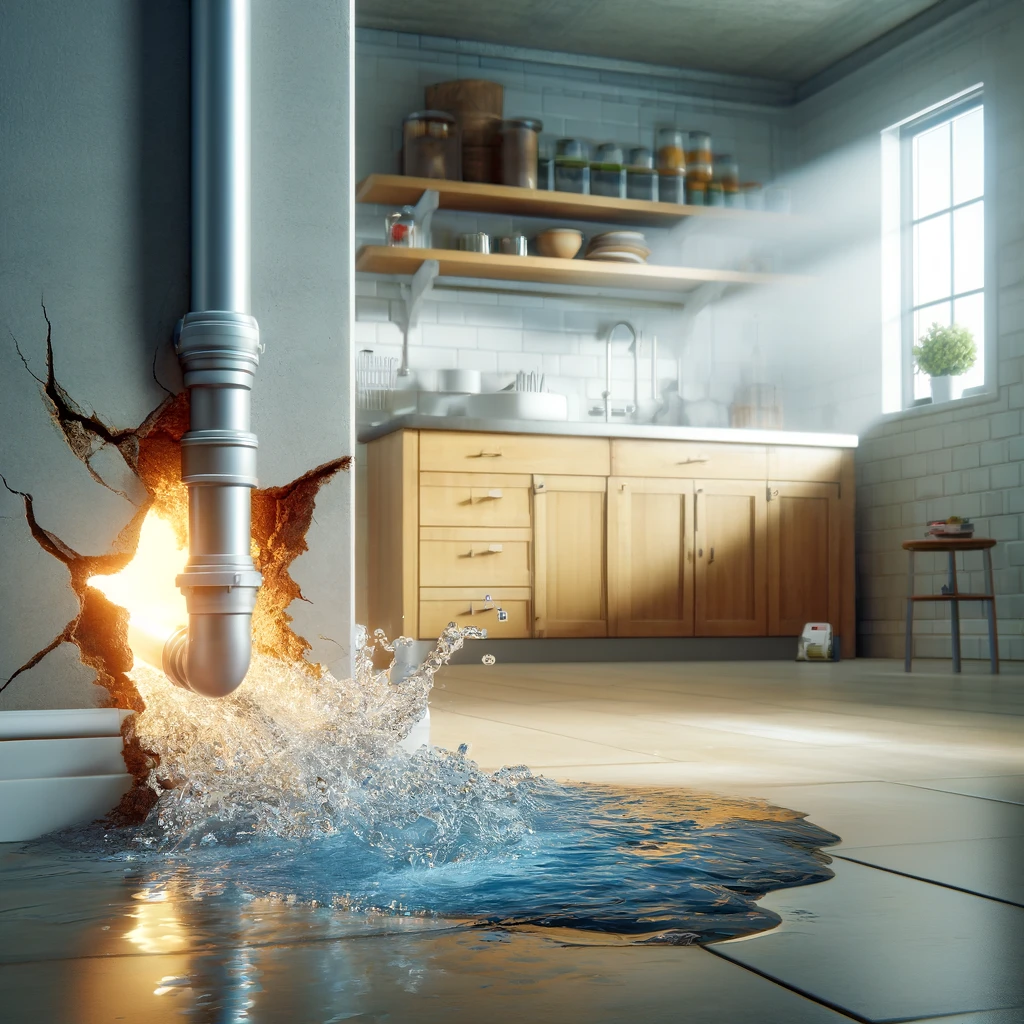 Water damage from a burst pipe